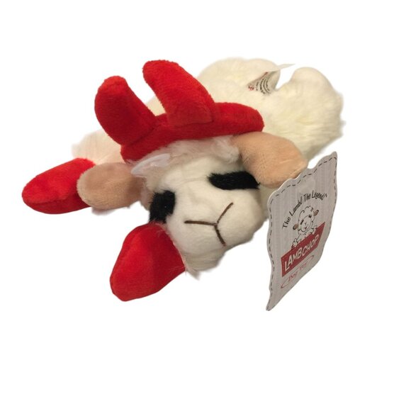 Lamb Chop 6" Plush Halloween Devil Horns Red Paws Squeak Dog Toy - Picture 5 of 6